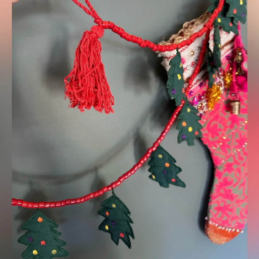 Anthropologie Christmas tree beaded Garland 70”